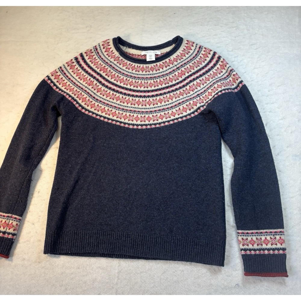Tabitha Webb S Navy Fair Isle Wool Blend Sweater Pink & White Lambswool Nordic